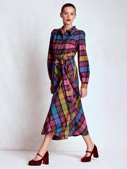 Boden Vivienne Wool Blend Check Long Sleeve Midi Shirt Dress, Multi