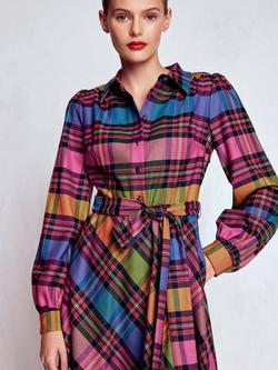 Boden Vivienne Wool Blend Check Long Sleeve Midi Shirt Dress - view 2, Multi