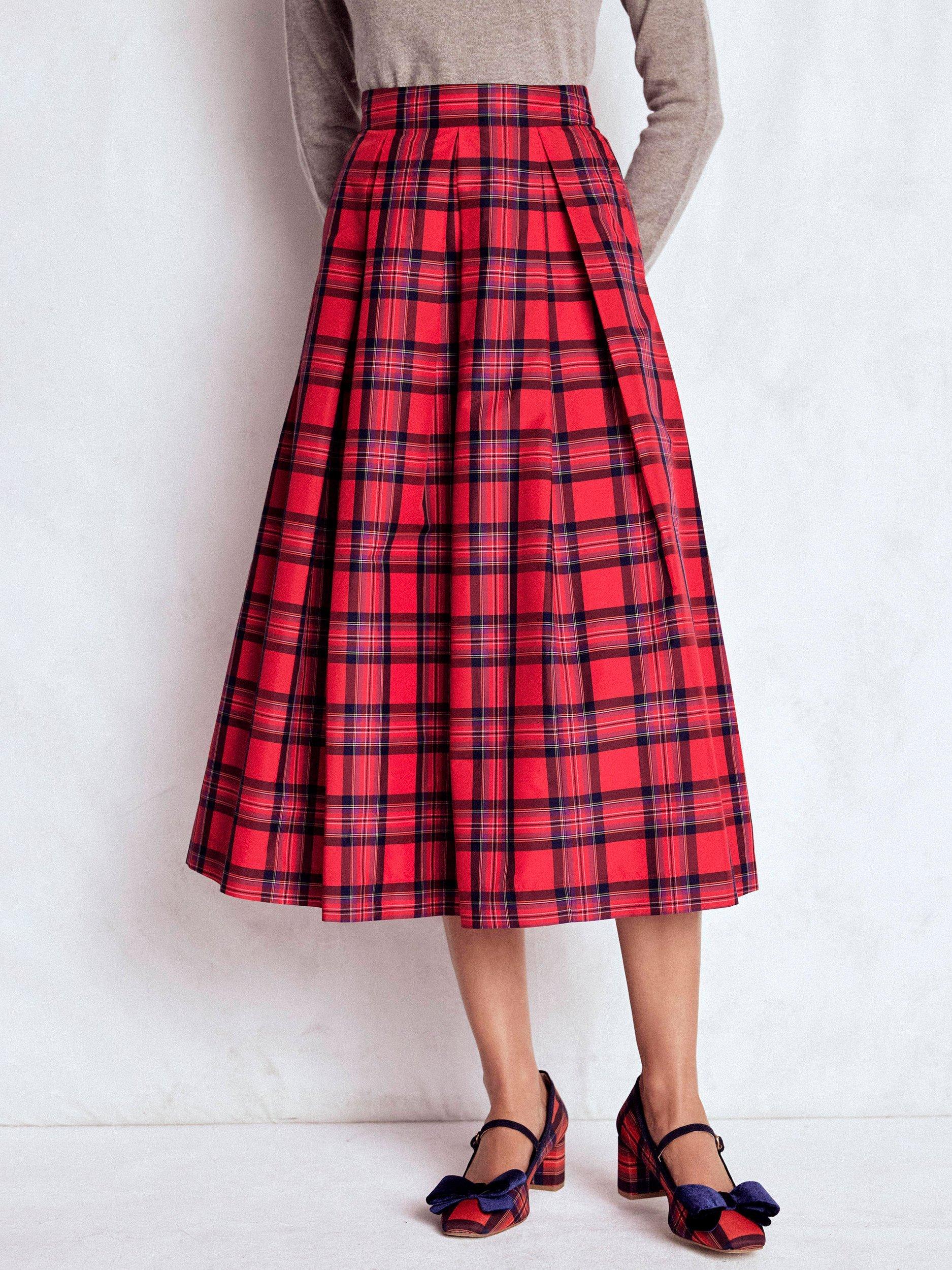 Product image 2 of 6, which shows Boden Verity Check Midi Skirt, Red/Navy, 8