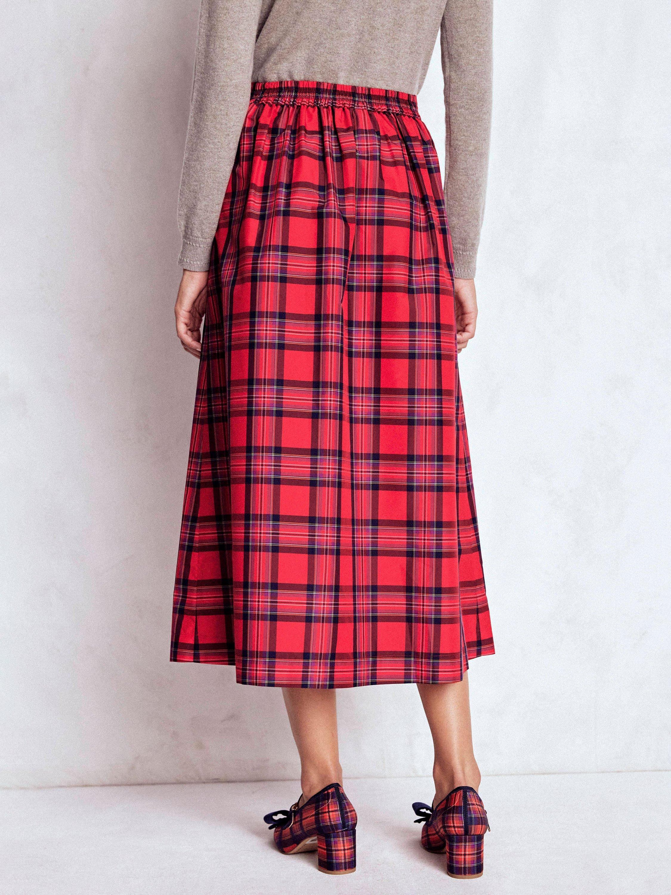 Product image 3 of 6, which shows Boden Verity Check Midi Skirt, Red/Navy, 8