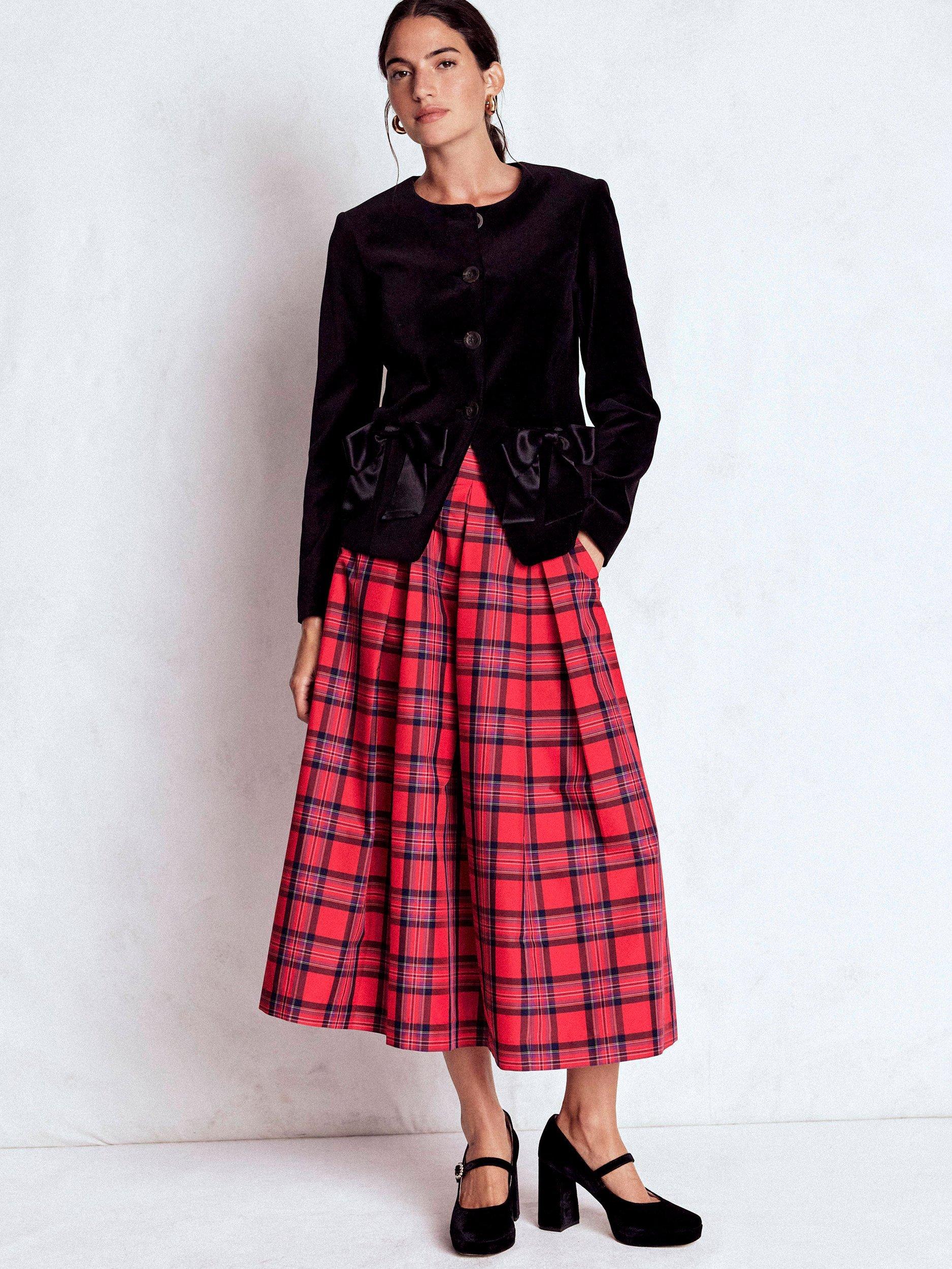 Product image 5 of 6, which shows Boden Verity Check Midi Skirt, Red/Navy, 8