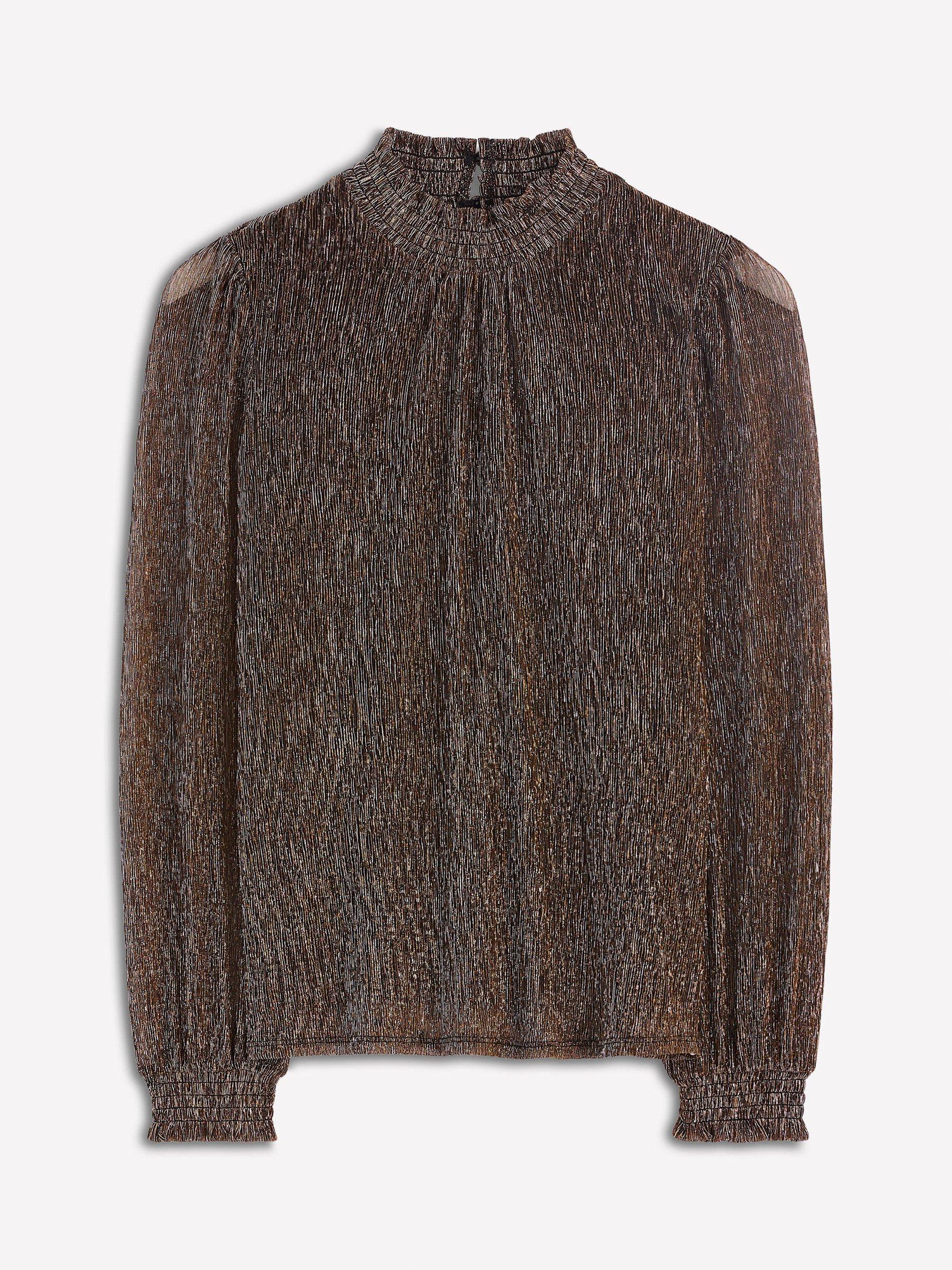 Product image 5 of 5, which shows Boden Long Sleeve High Neck Smocked Top, Metallic, 10