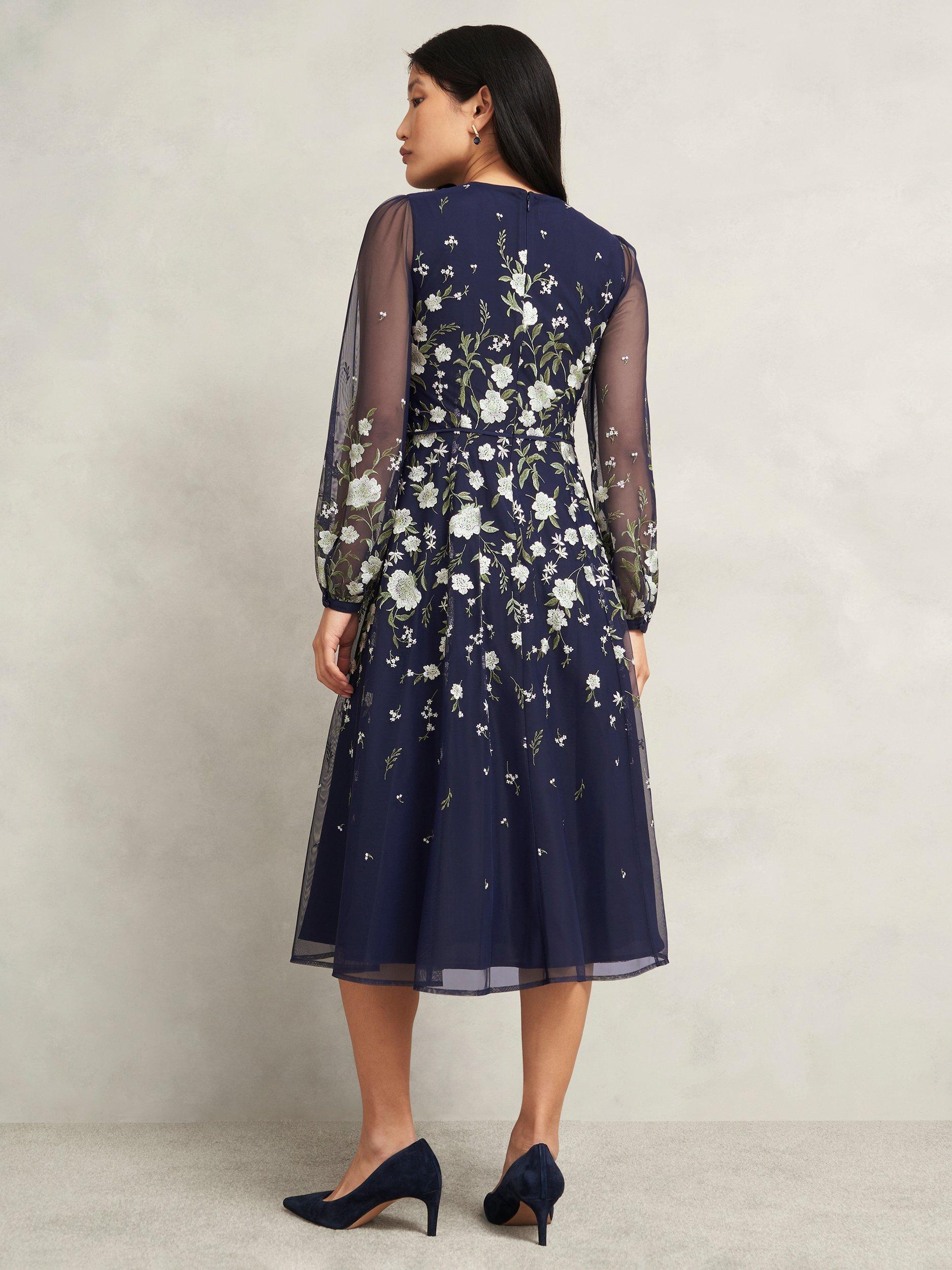 Hobbs Lois Floral Embroidered Flare Midi Dress