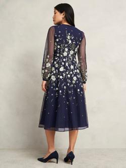 Hobbs Lois Floral Embroidered Flare Midi Dress - view 2, Midnight Yellow