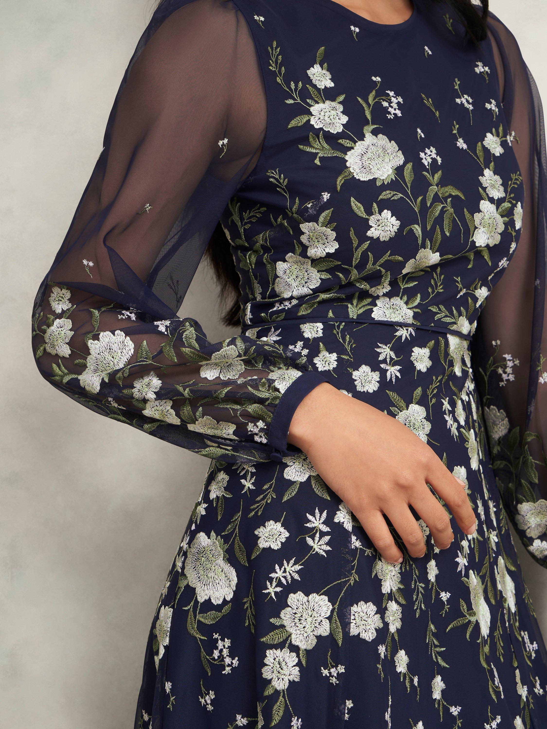 Hobbs Lois Floral Embroidered Flare Midi Dress