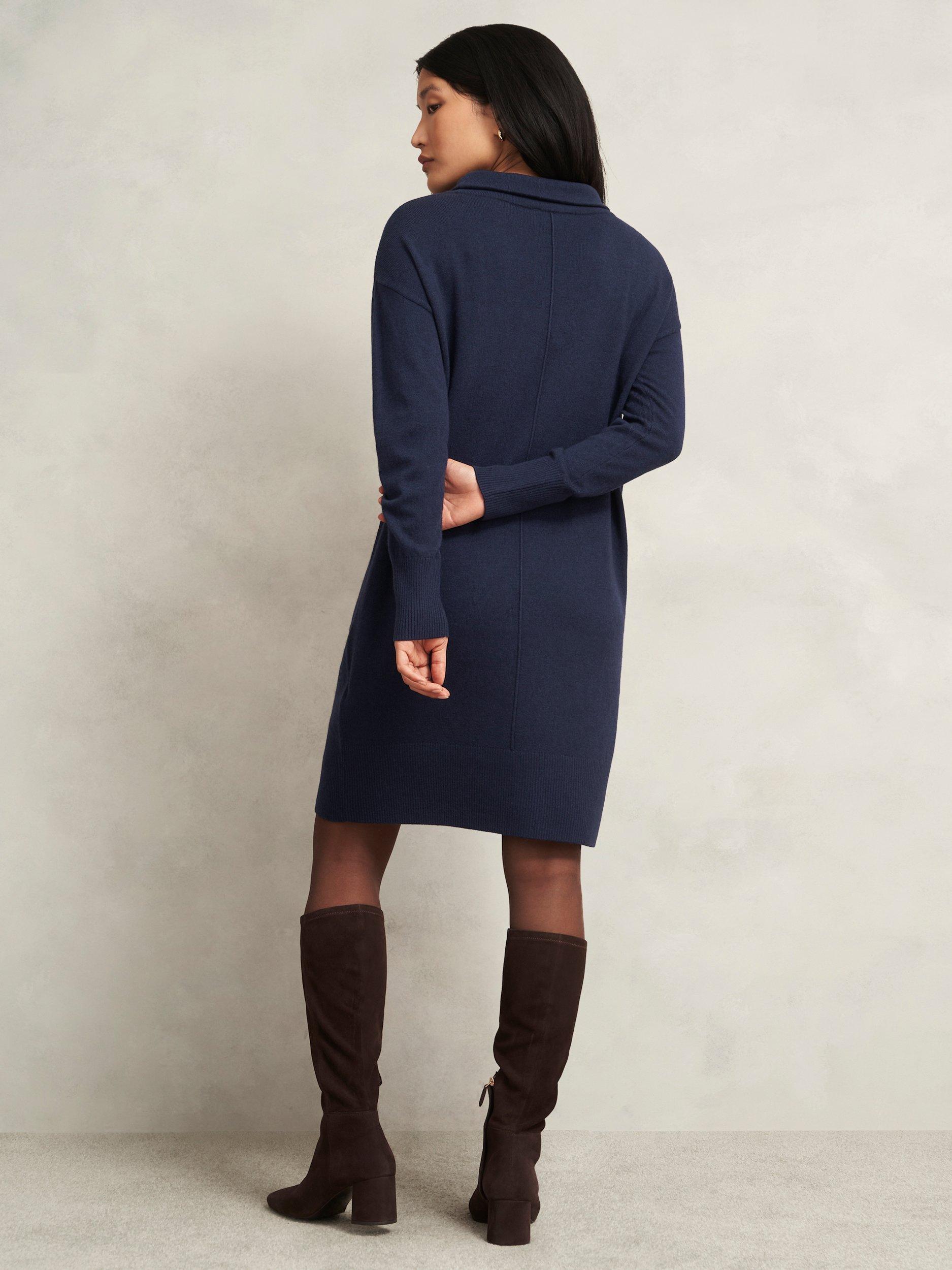 Product image 2 of 5, which shows Hobbs Audrey Wool Blend Knit Mini Jumper Dress, Midnight, L