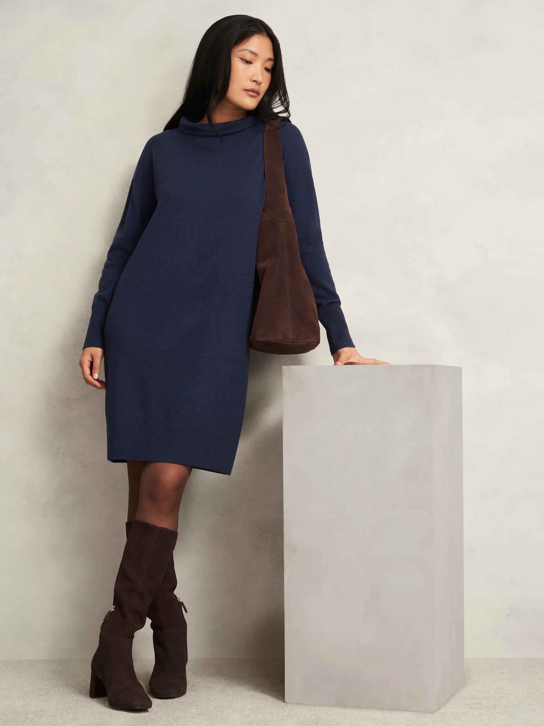 Product image 5 of 5, which shows Hobbs Audrey Wool Blend Knit Mini Jumper Dress, Midnight, L