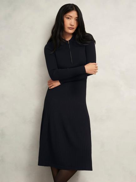 Hobbs Marta Knit High Back Midi Jumper Dress, Black