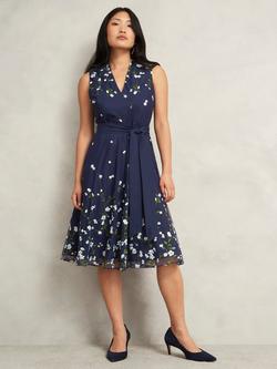 Hobbs Aria Petite Floral Sleeveless V-Neck Mini Dress, Midnight Blue