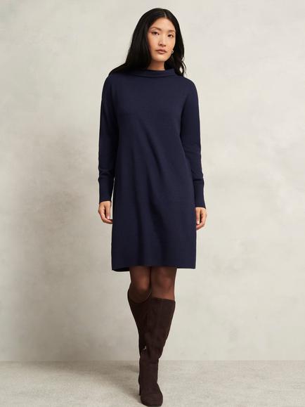 Hobbs Audrey Petite Boat Neck Wool Blend Mini Jumper Dress, Midnight