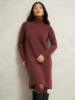Hobbs Nessa Knitted Wool Blend Mini Jumper Dress, Cinnamon Brown