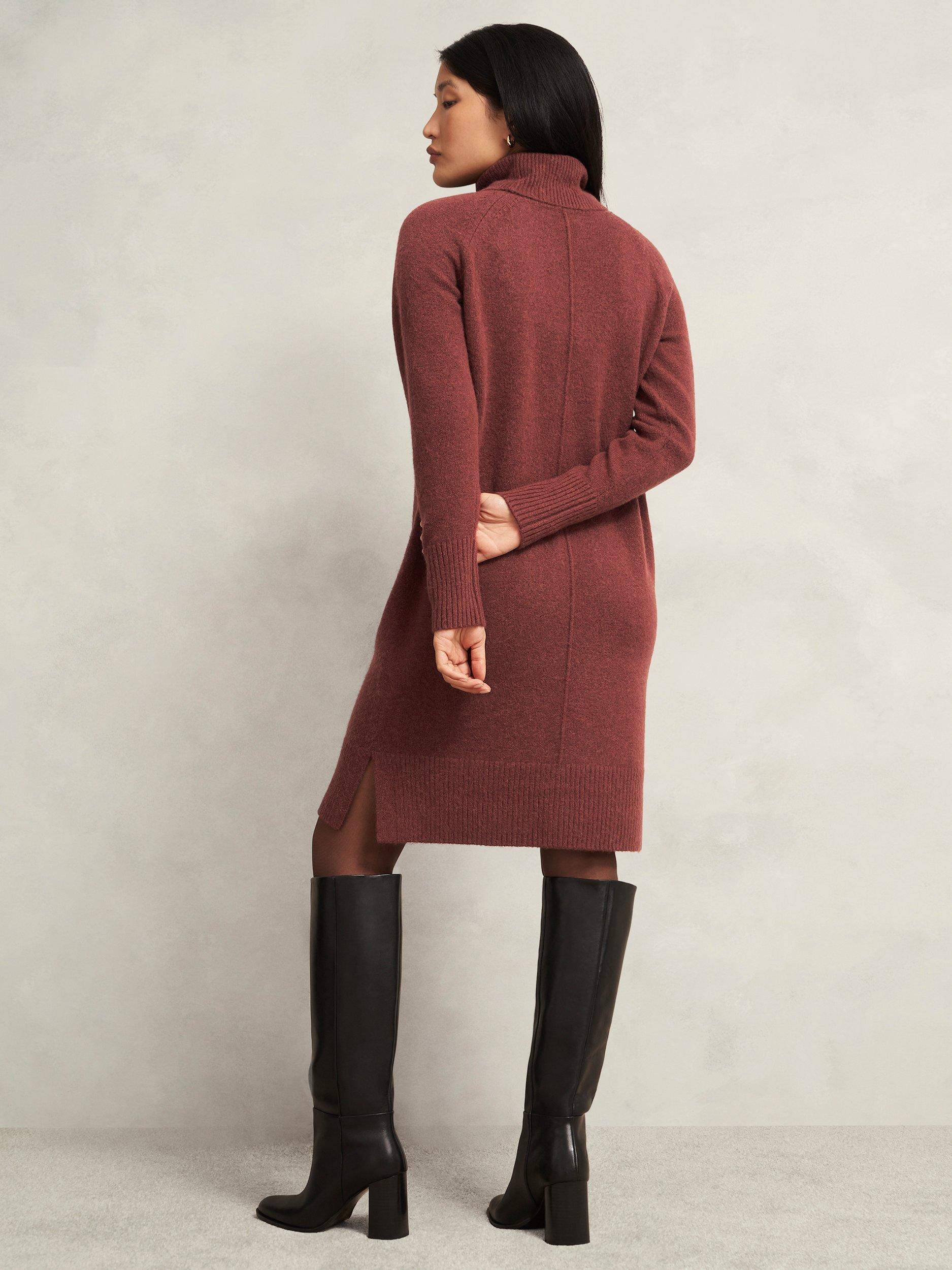 Product image 2 of 6, which shows Hobbs Nessa Knitted Wool Blend Mini Jumper Dress , Cinnamon Brown, L