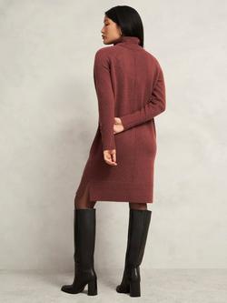 Hobbs Nessa Knitted Wool Blend Mini Jumper Dress - view 2, Cinnamon Brown