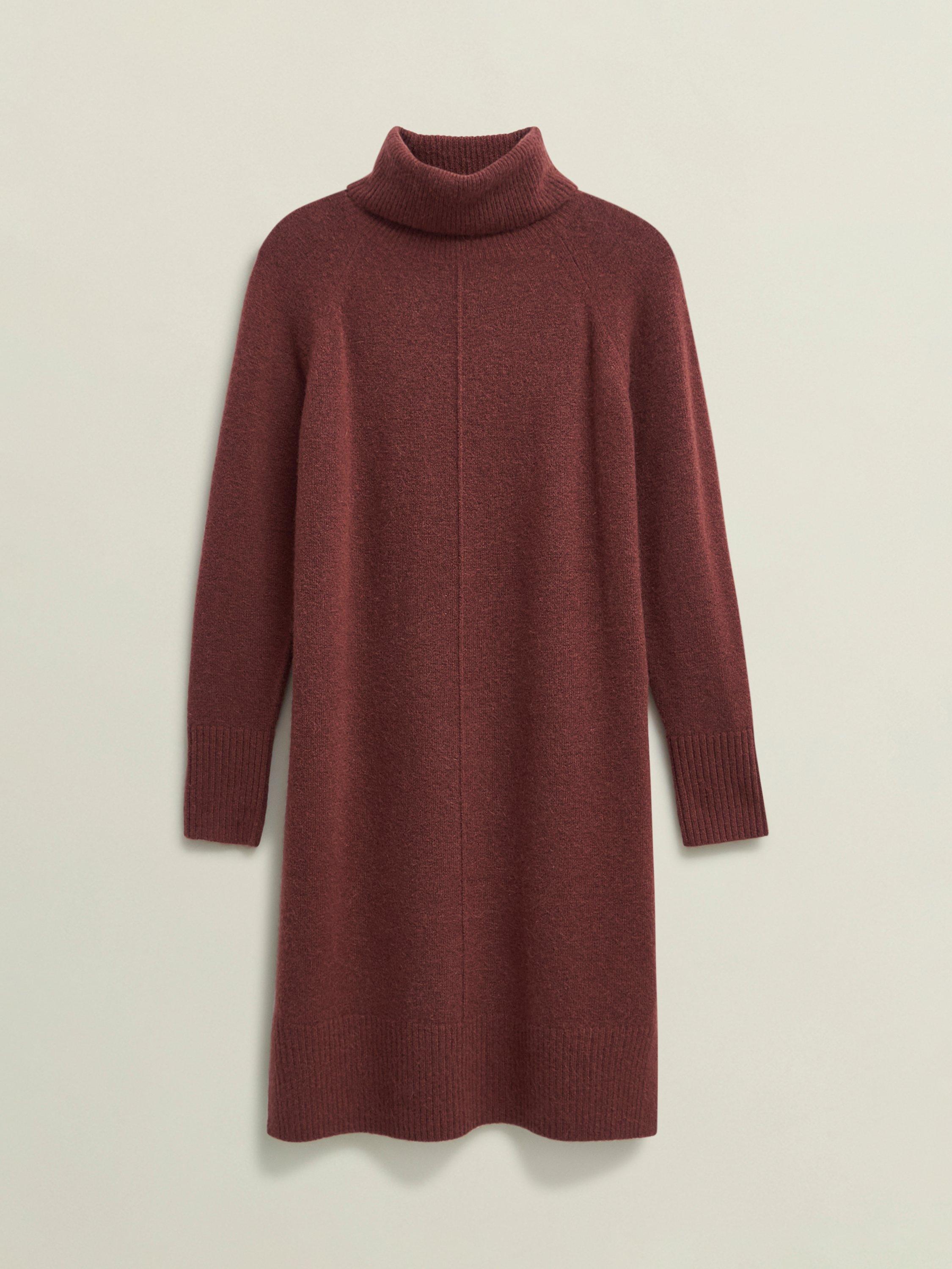 Product image 4 of 6, which shows Hobbs Nessa Knitted Wool Blend Mini Jumper Dress , Cinnamon Brown, L