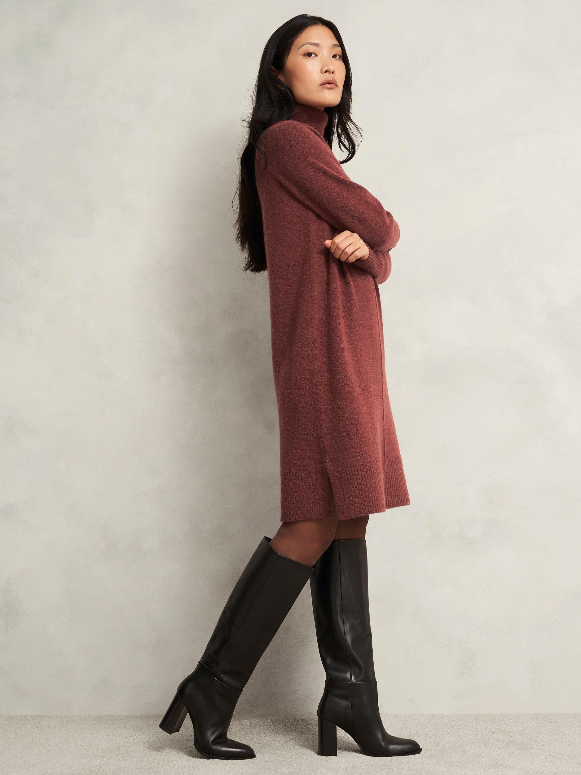 Product image 5 of 6, which shows Hobbs Nessa Knitted Wool Blend Mini Jumper Dress , Cinnamon Brown, L