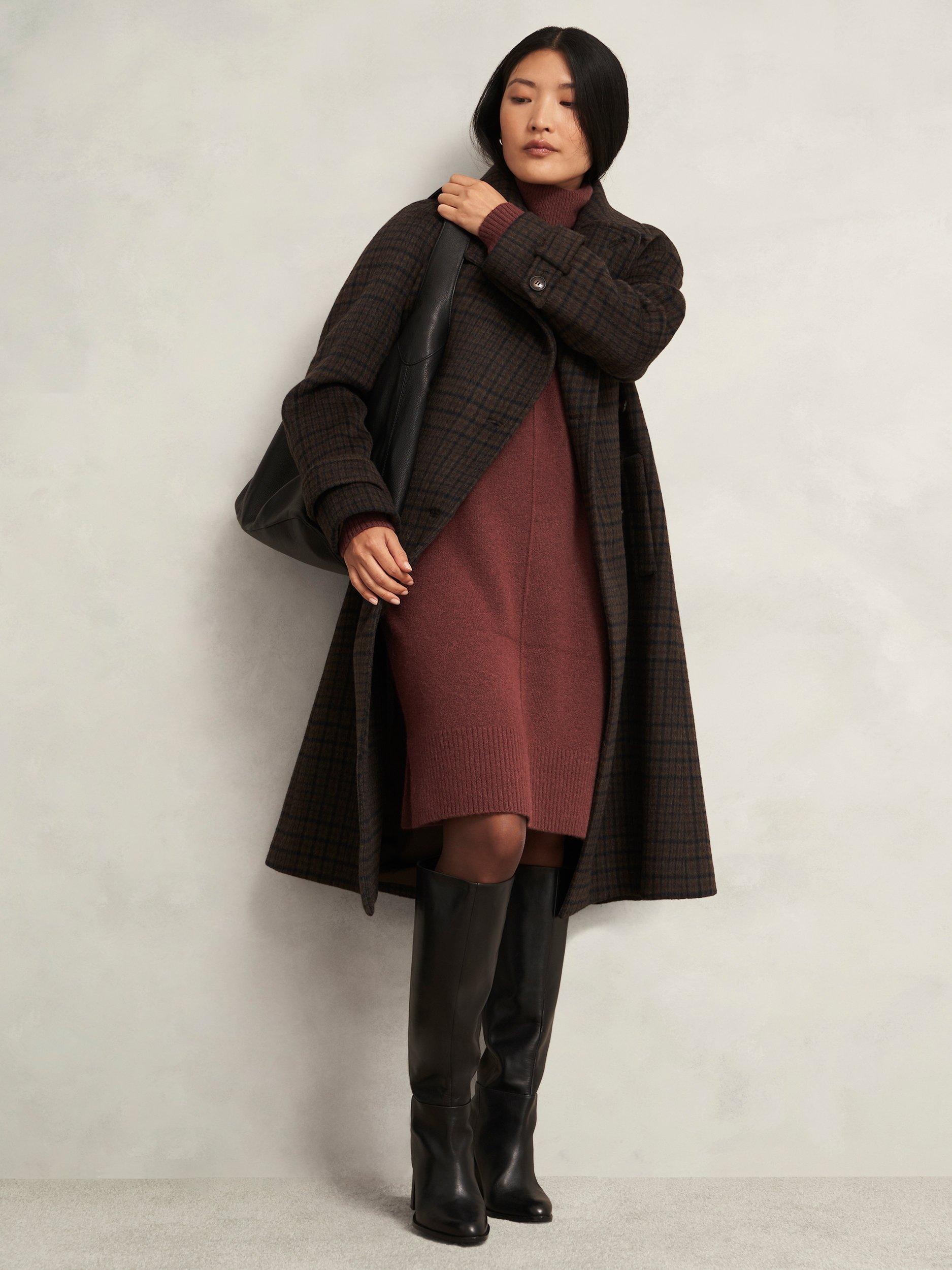 Product image 6 of 6, which shows Hobbs Nessa Knitted Wool Blend Mini Jumper Dress , Cinnamon Brown, L