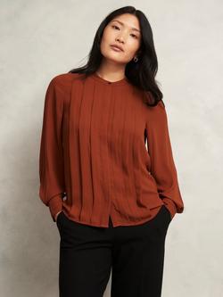 Hobbs Arizona Pleated Button Up Blouse, Copper Orange