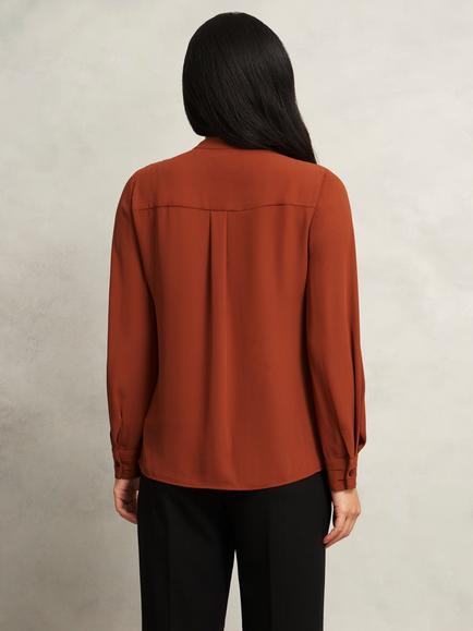 Hobbs Arizona Pleated Button Up Blouse - view 2, Copper Orange