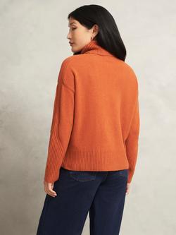 Hobbs Amber Roll Neck Cotton Blend Jumper - view 2, Copper Orange