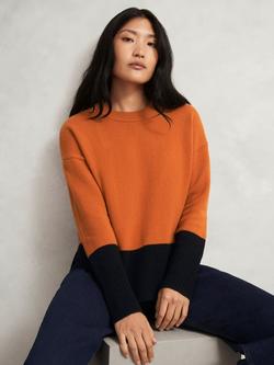 Hobbs Bonnie Round Neck Colourblock Merino Wool Jumper, Copper/Black