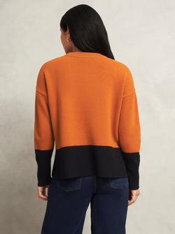 Hobbs Bonnie Round Neck Colourblock Merino Wool Jumper - view 2, Copper/Black