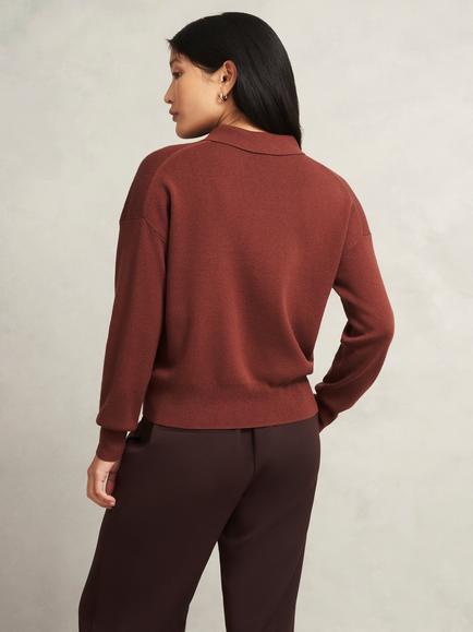 Hobbs Connie Polo Merino Wool Blend Jumper - view 2, Cinnamon Brown