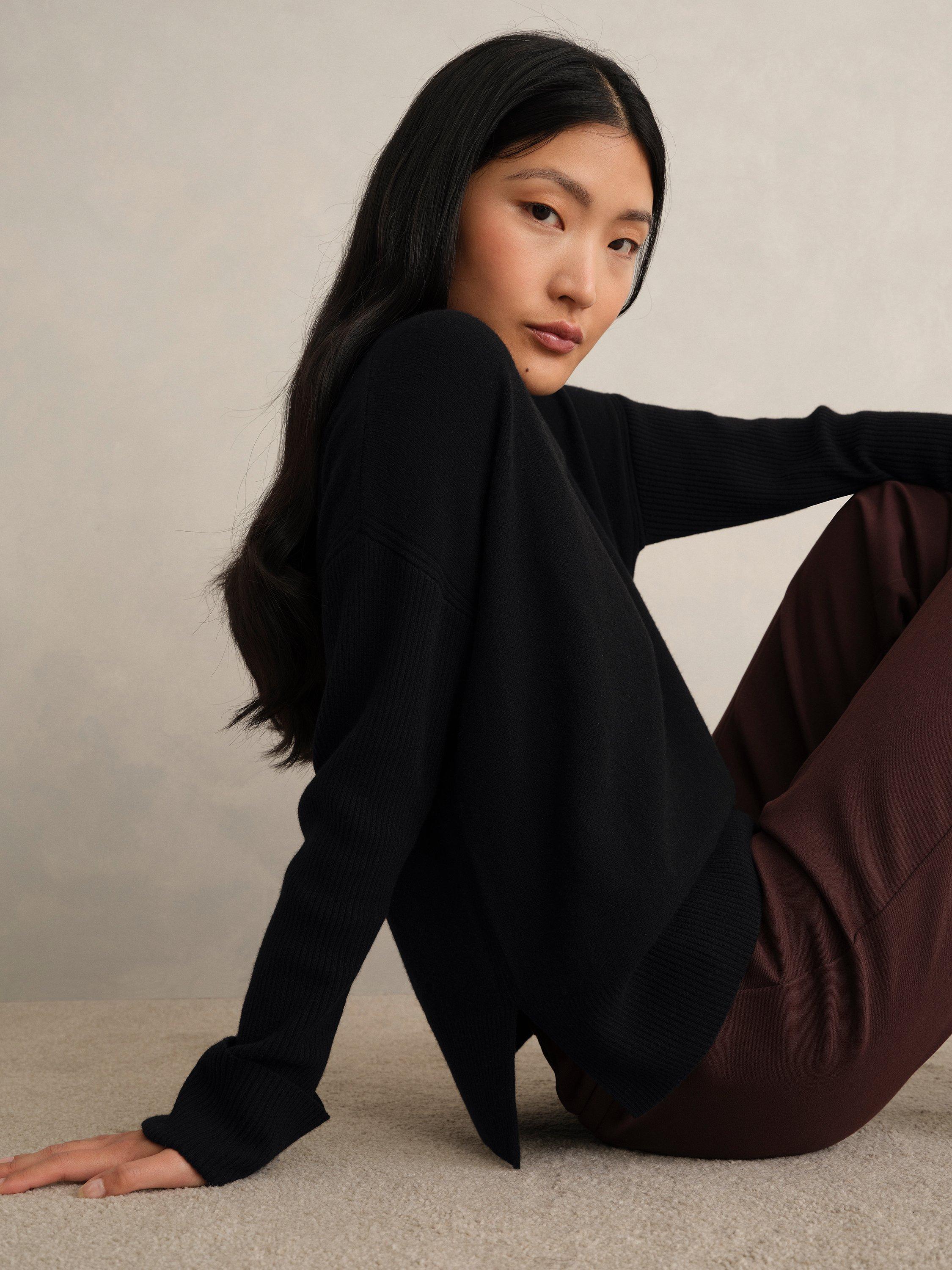 Product image 1 of 5, which shows Hobbs Darla Turn Back Cuff Wool Blend Jumper, Black, L