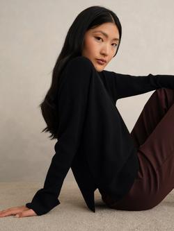 Hobbs Darla Turn Back Cuff Wool Blend Jumper, Black