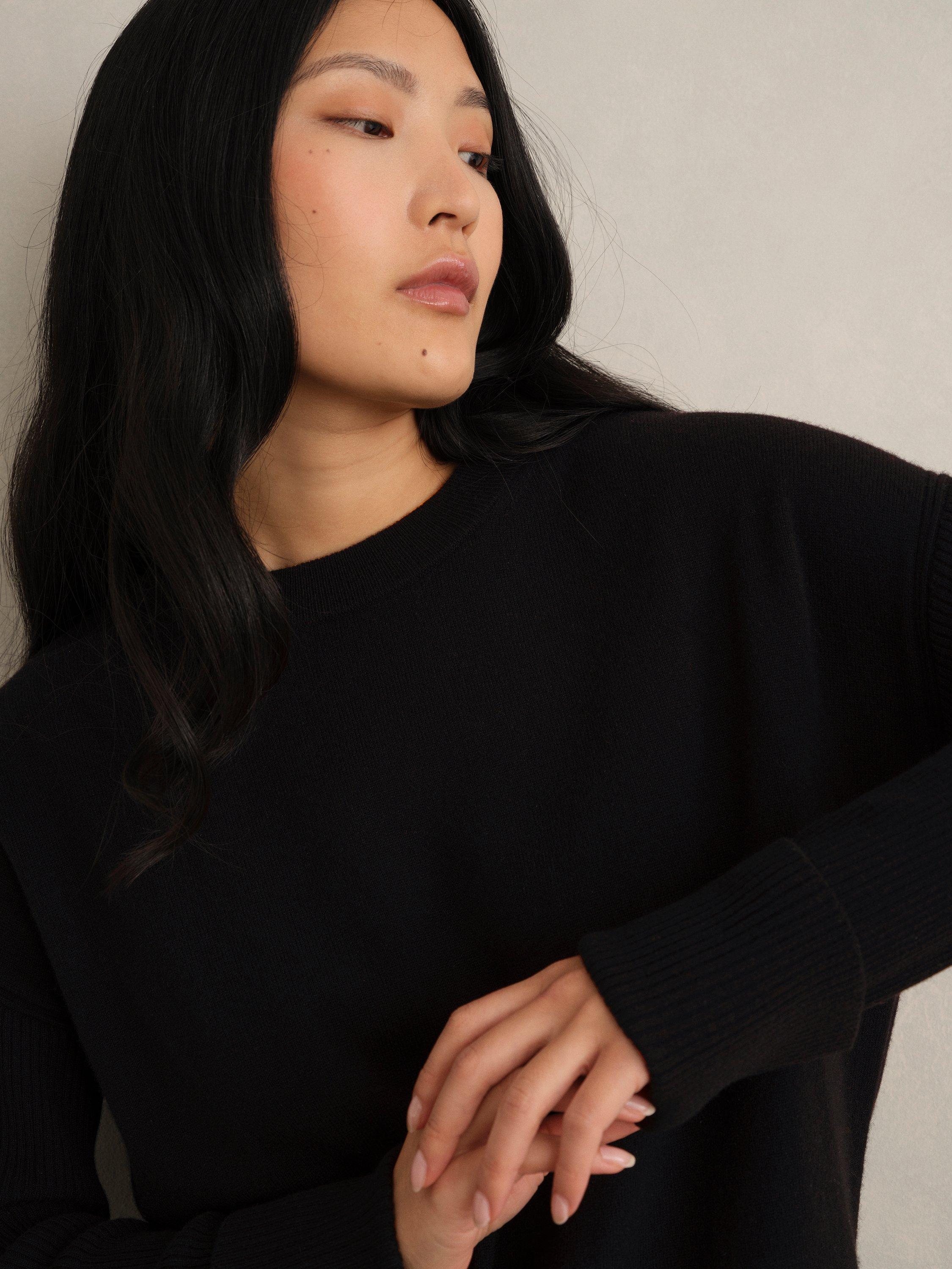 Product image 3 of 5, which shows Hobbs Darla Turn Back Cuff Wool Blend Jumper, Black, L