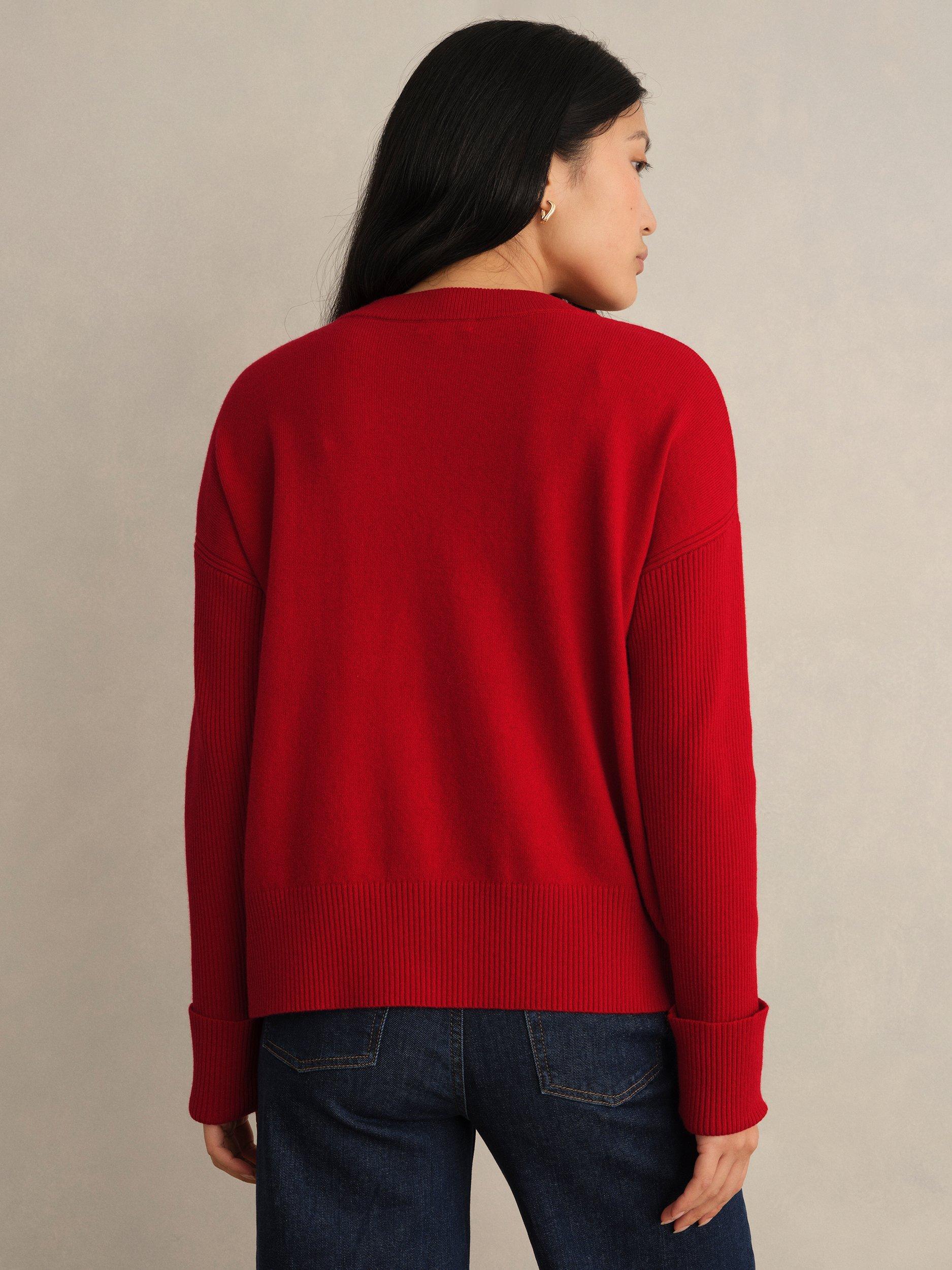 Product image 2 of 6, which shows Hobbs Darla Turn Back Cuff Wool Blend Jumper, Pomegranate Red, M