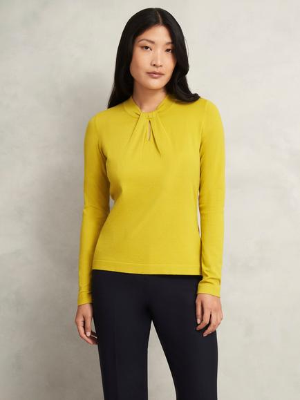 Hobbs Effie V-Neck Fine Knit Jumper, Chartreuse Gold