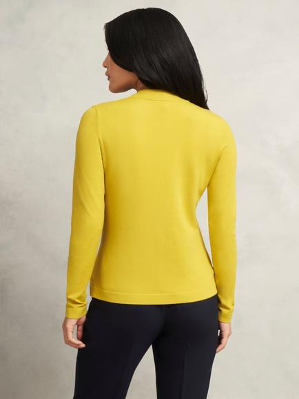 Hobbs Effie V-Neck Fine Knit Jumper - view 2, Chartreuse Gold