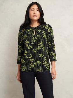 Hobbs Julia Crew Neck Floral Print Jersey Top, Navy/Green