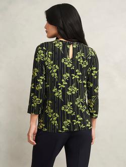 Hobbs Julia Crew Neck Floral Print Jersey Top - view 2, Navy/Green