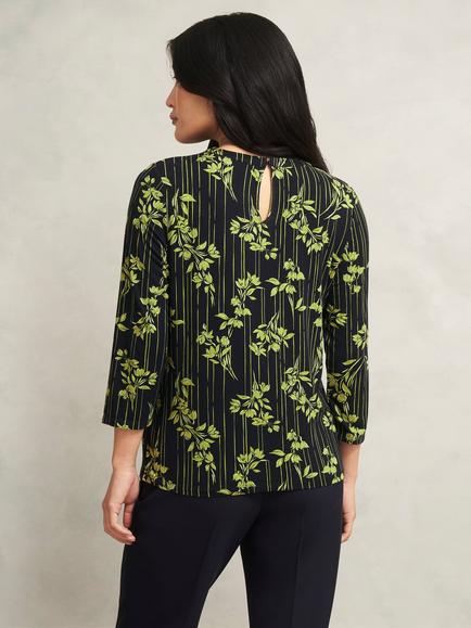 Hobbs Julia Crew Neck Floral Print Jersey Top - view 2, Navy/Green