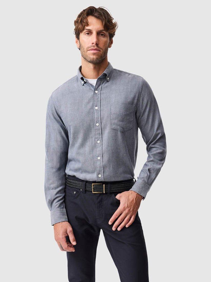Product image 1 of 6, which shows Rodd & Gunn Barrhill Brushed Cotton Slim Fit Long Sleeves Shirt, Blue, S