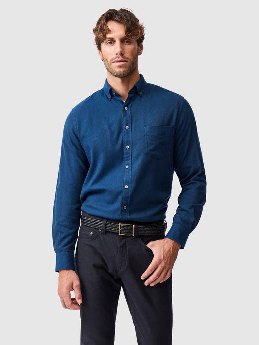 Product image 1 of 6, which shows Rodd & Gunn Barrhill Brushed Cotton Slim Fit Long Sleeves Shirt, Deep Ocean, S