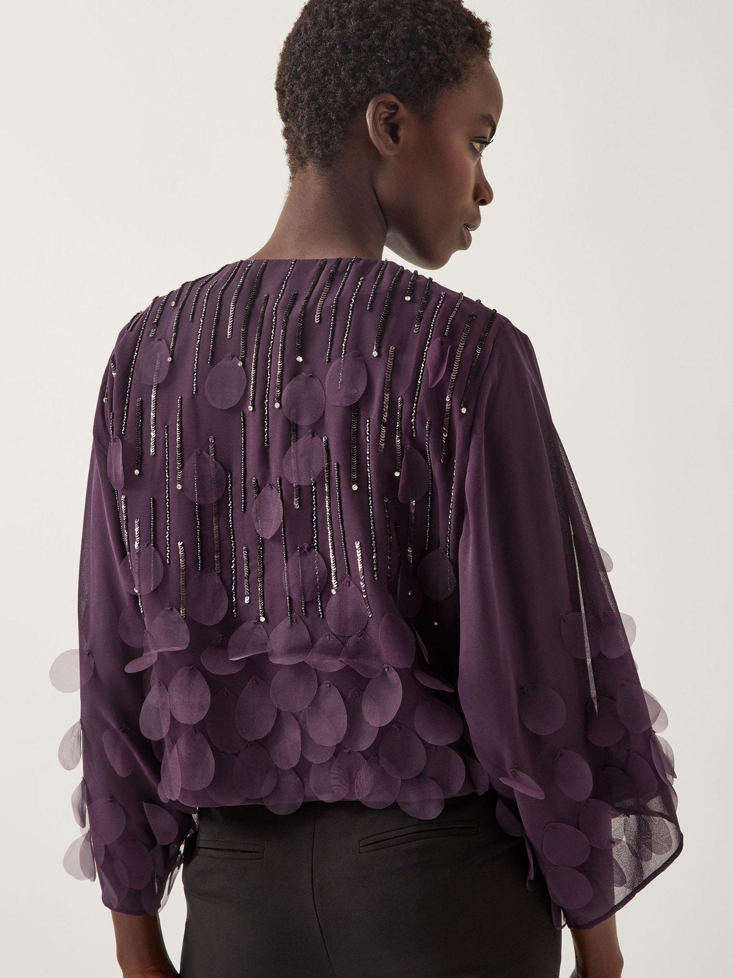 Product image 3 of 5, which shows Monsoon Cassidy Embellished Jacket, Purple, 8