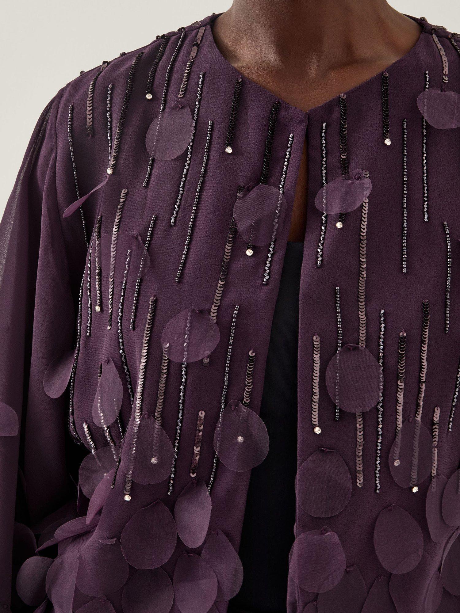 Product image 4 of 5, which shows Monsoon Cassidy Embellished Jacket, Purple, 8