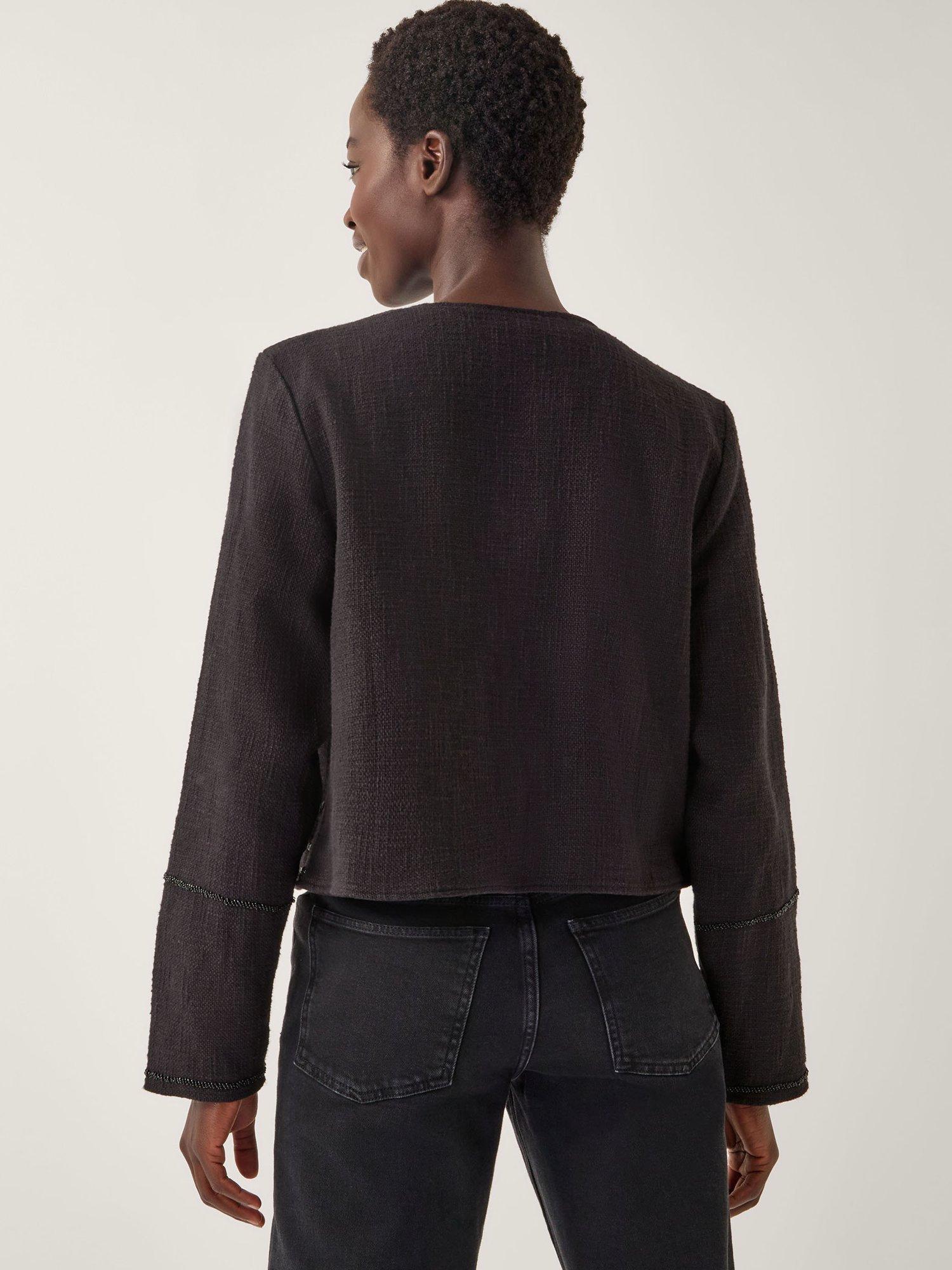 Product image 2 of 4, which shows Monsoon Lola Tie Front Jacquard Jacket, Black, S