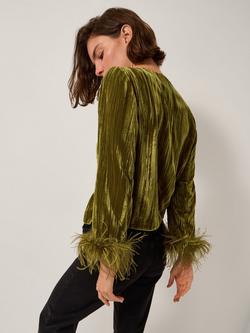 Monsoon Olivia Feather Jacket, Olive - view 2, Olive