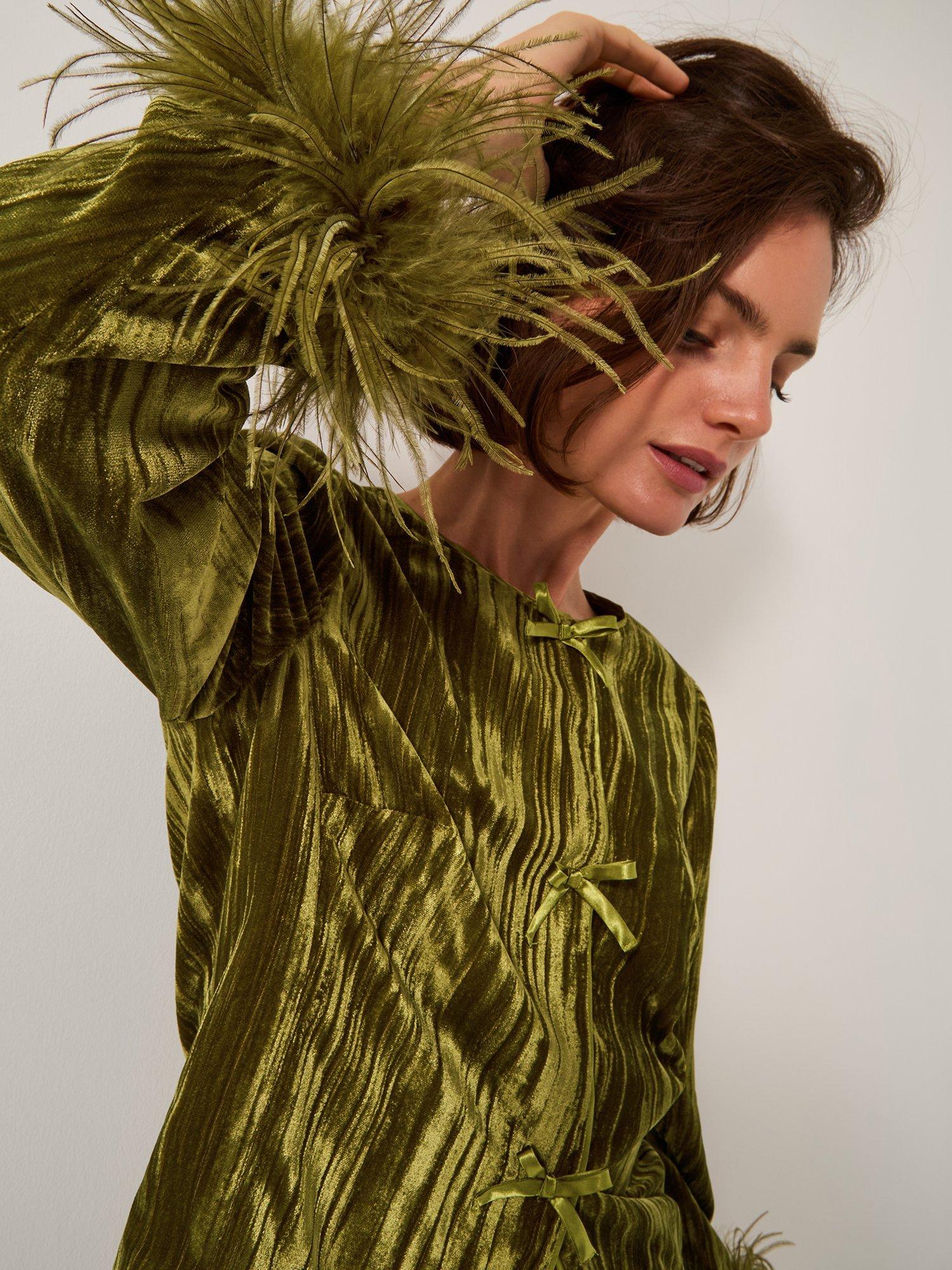 Product image 3 of 6, which shows Monsoon Olivia Feather Jacket, Olive, 12