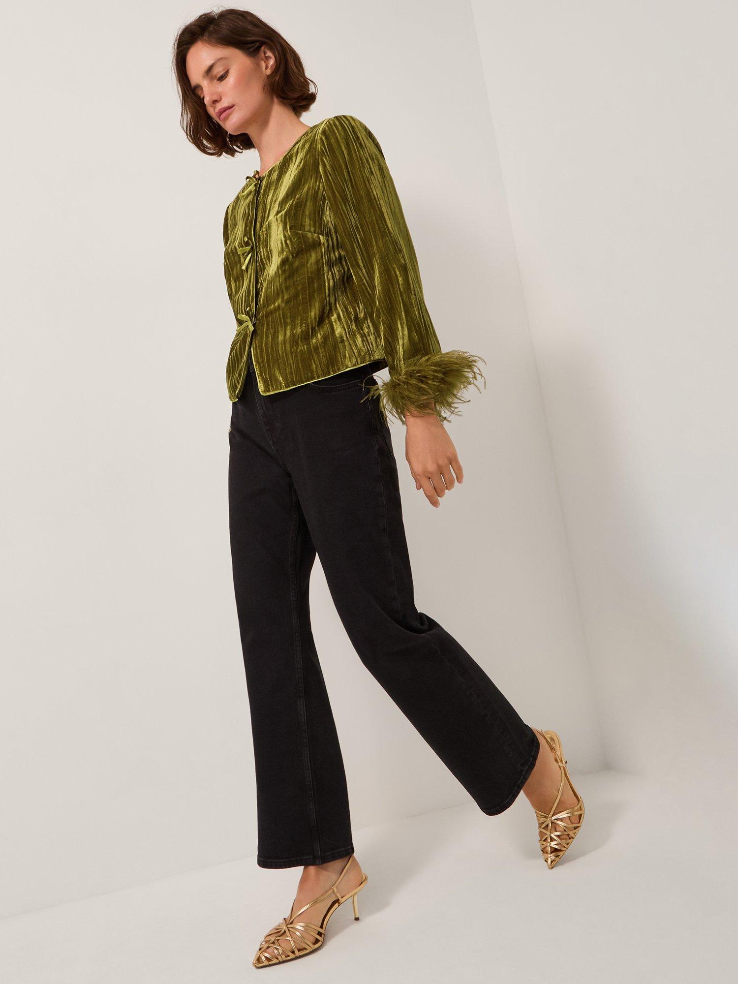 Product image 5 of 6, which shows Monsoon Olivia Feather Jacket, Olive, 12