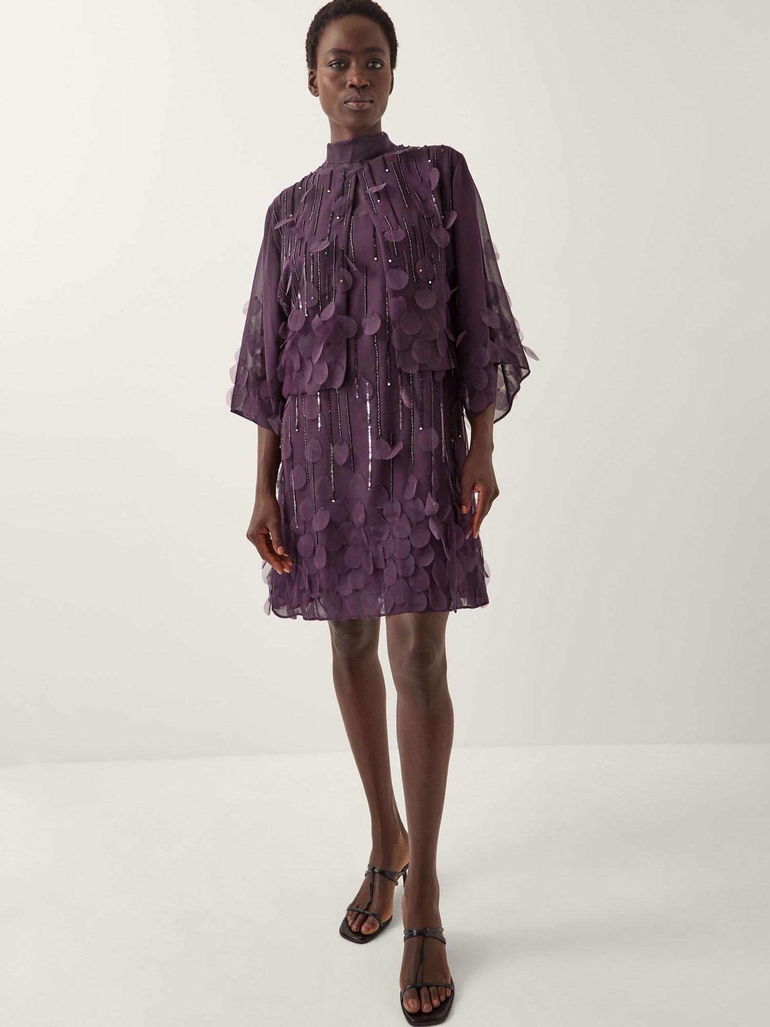 Product image 1 of 5, which shows Monsoon Cassidy Embellished Mini Dress, Purple, 8