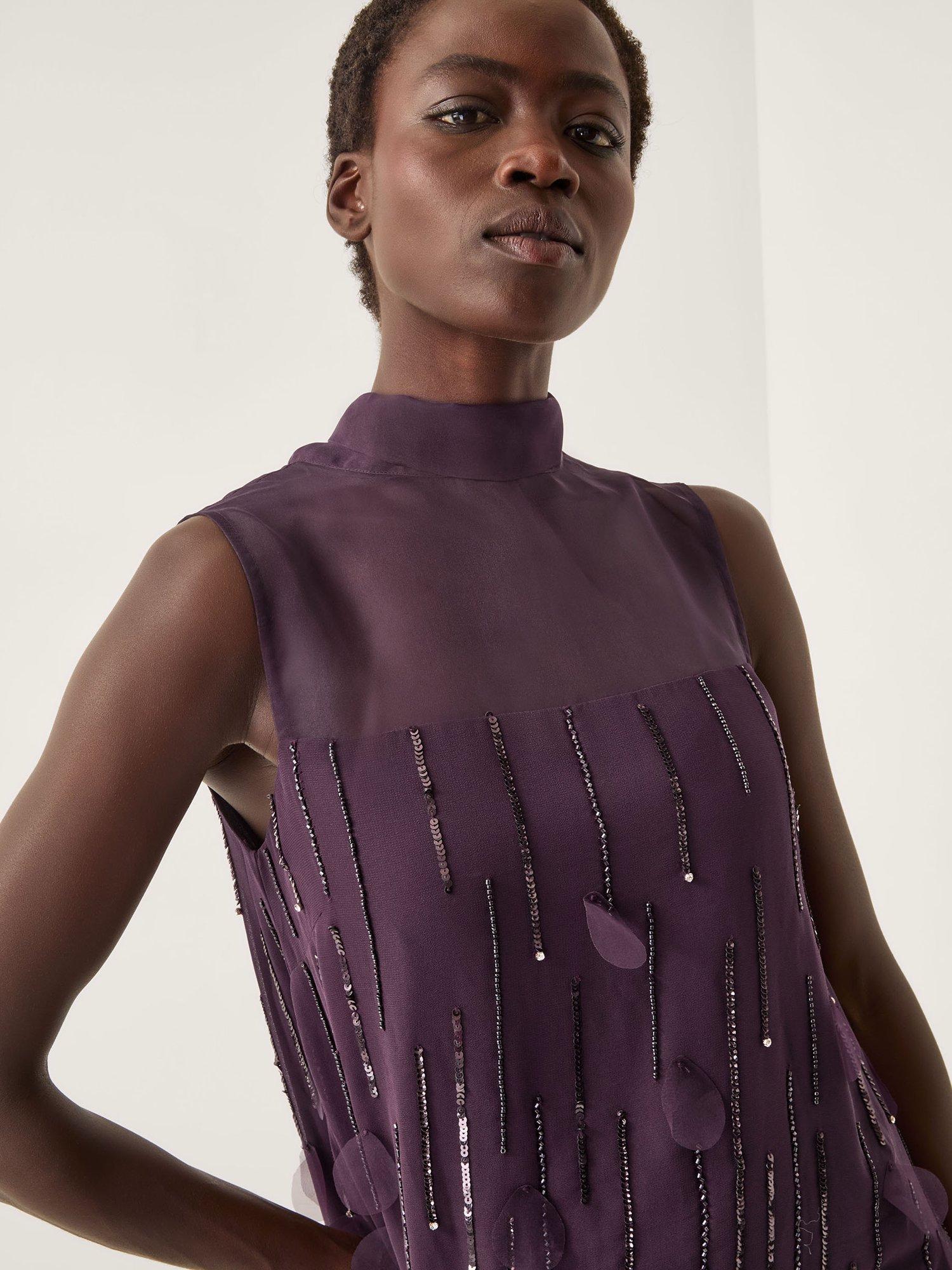 Product image 2 of 5, which shows Monsoon Cassidy Embellished Mini Dress, Purple, 8