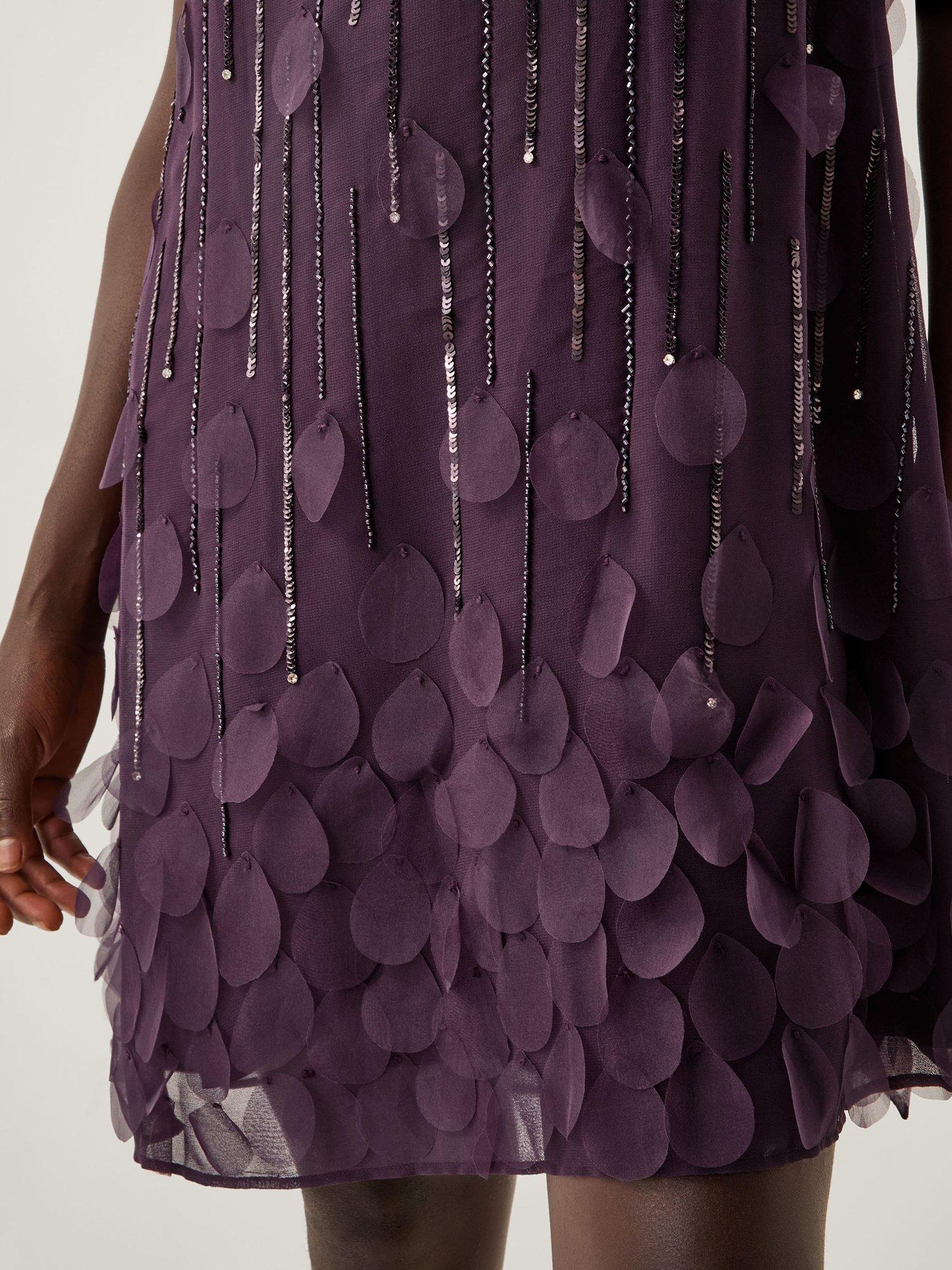 Product image 4 of 5, which shows Monsoon Cassidy Embellished Mini Dress, Purple, 8