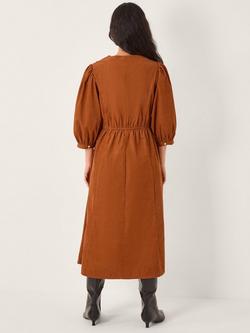 Monsoon Leah Embroidered Corduroy Midi Dress, Copper - view 2, Copper