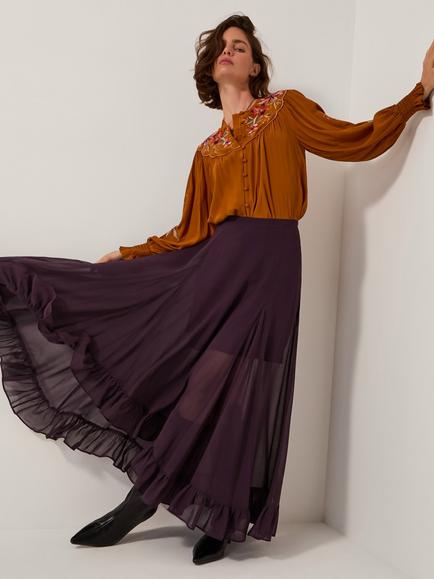 Monsoon Elsie Frill Maxi Skirt, Purple, Purple