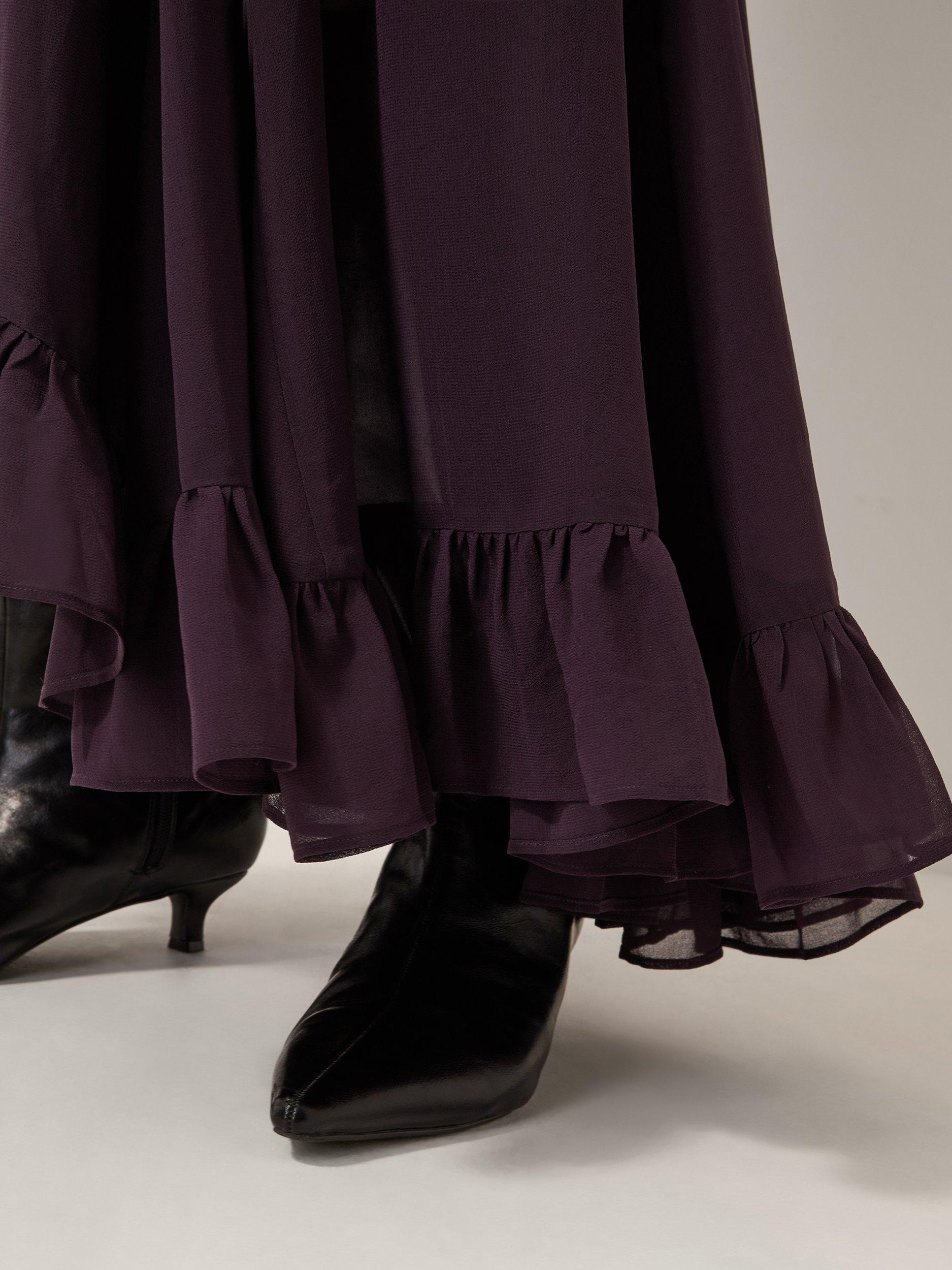 Product image 4 of 5, which shows Monsoon Elsie Frill Maxi Skirt, Purple, 8