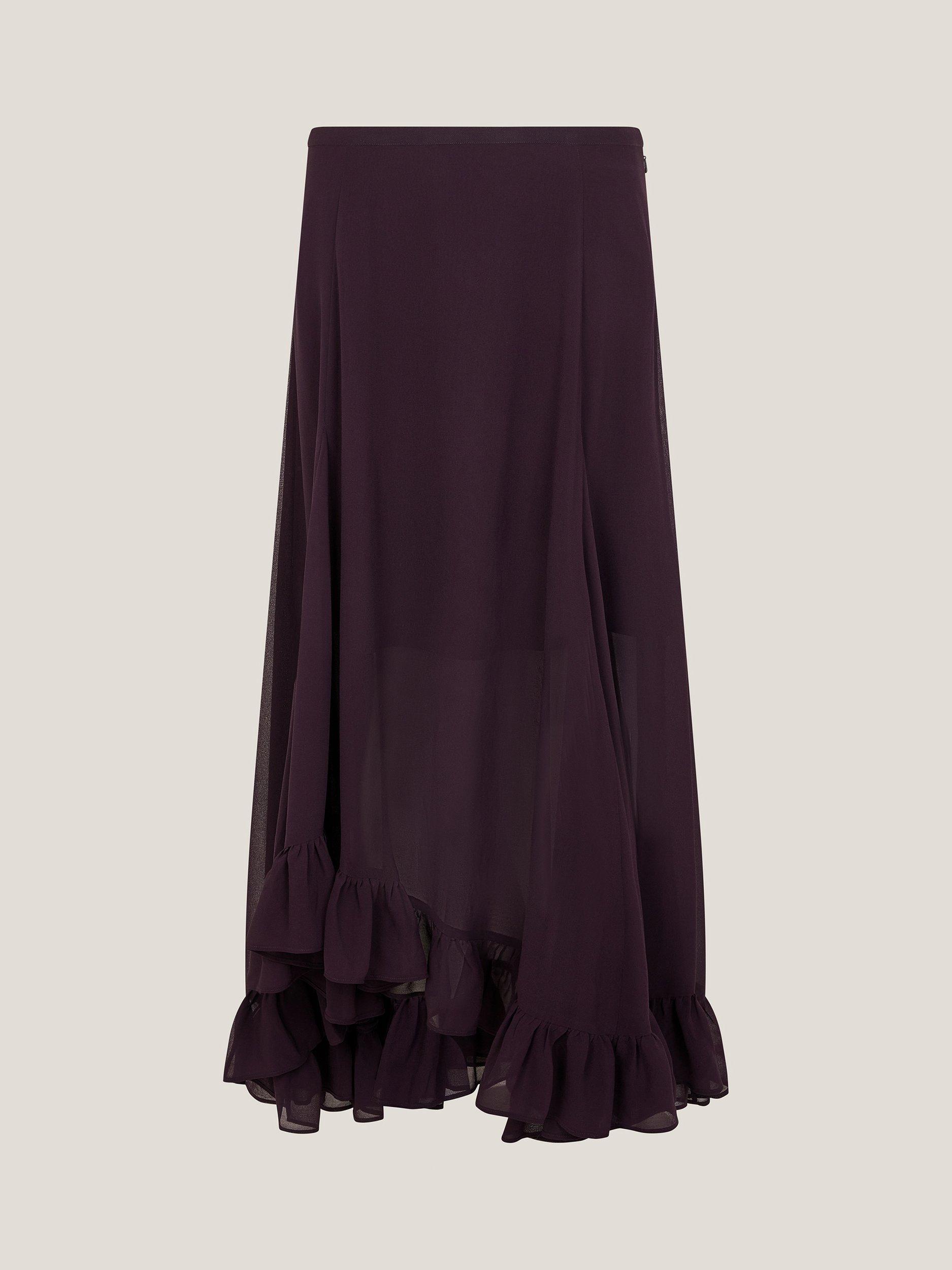 Product image 5 of 5, which shows Monsoon Elsie Frill Maxi Skirt, Purple, 8